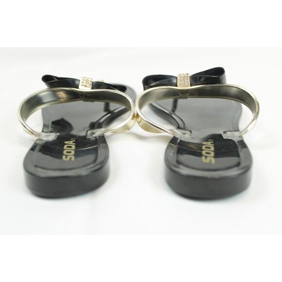 Soda Flip Flop Sandals Rhinestone Embellished Bow Women 6 Summer Black Silver - Picture 6 of 7